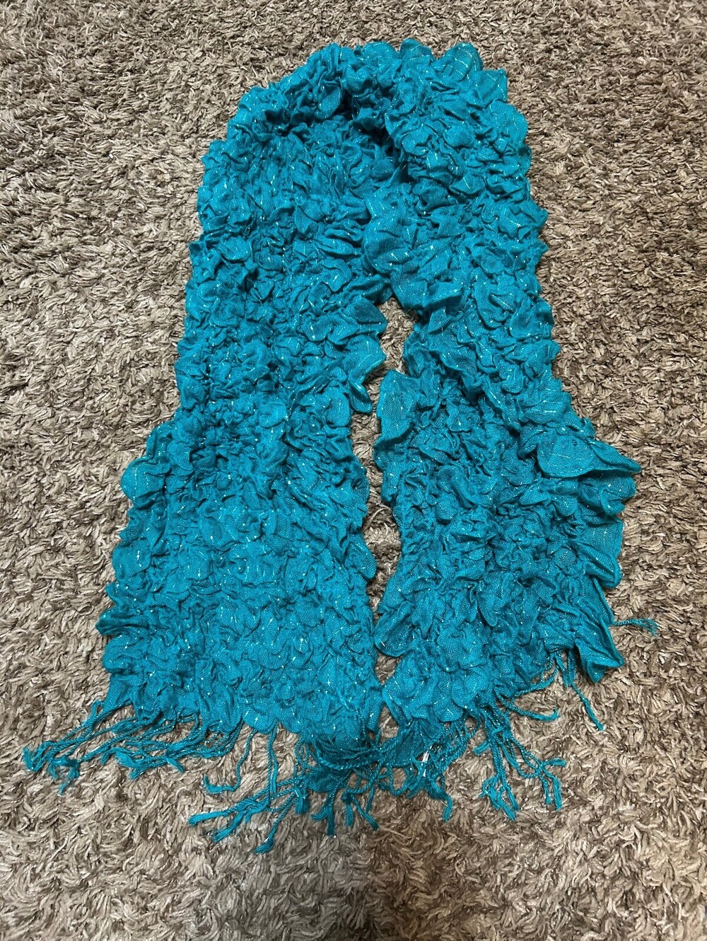 Joe Boxer Teal Ruffled Scarf with Metallic Thread